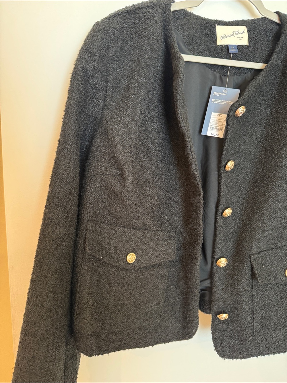 NEW Classic Black Bouclé Jacket with Gold Buttons - Universal Thread - Picture 5 of 8